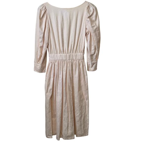 Vintage Eileen West Size 6 Pink 100% Cotton Jacquard Backless Midi Dress - Picture 1 of 8